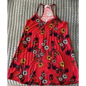 French Grey Red Floral Print Dress